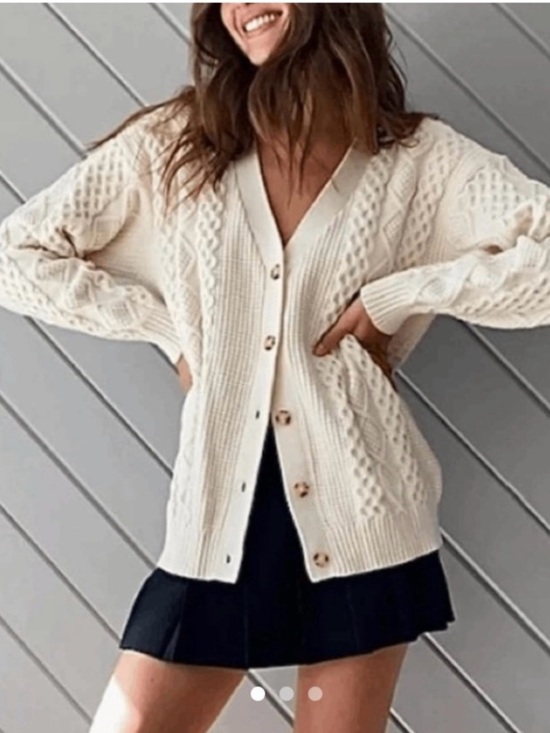 Aritzia Sweaters - Aritzia Sunday Best Whisper White Lamora Cardigan Cable Knit Oversized Size XS